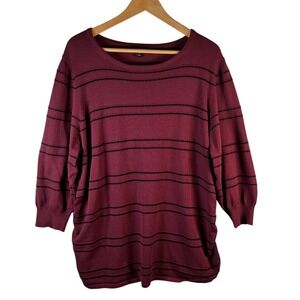 Lane Bryant Women's 18/20‎ Burgundy Stripe 3/4 Sleeve Knit Top Casual Minimalist